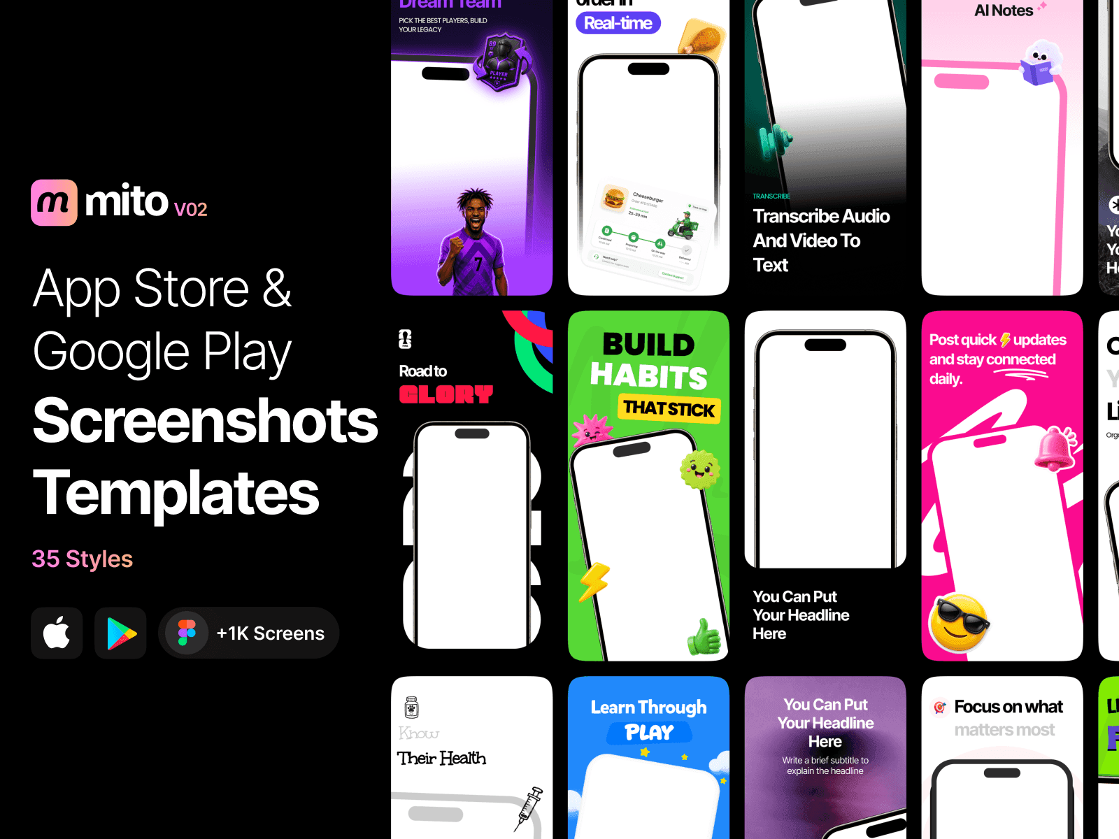 Mito - App Store & Google Play Screenshots Templates V02